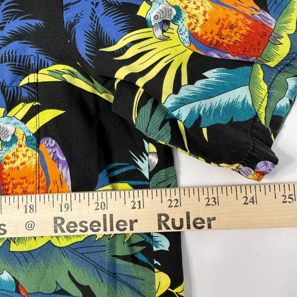 RJC Hawaiian Shirt Mens Large Black Parrot Tropical Aloha Made In USA Resort - Picture 6 of 8
